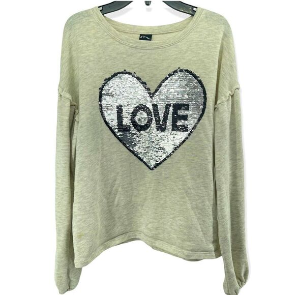 Art Class | Girl’s Tan LOVE Flipping Sequins Long Sleeved Terry Cloth Shirt XL - Picture 2 of 16